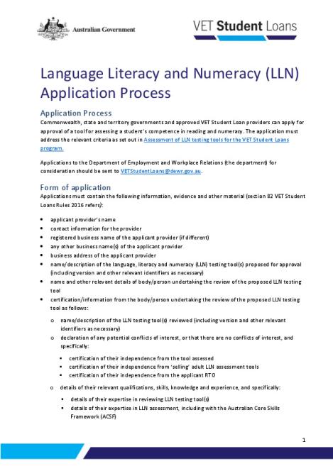 Language Literacy And Numeracy (LLN) Application Process - Department ...